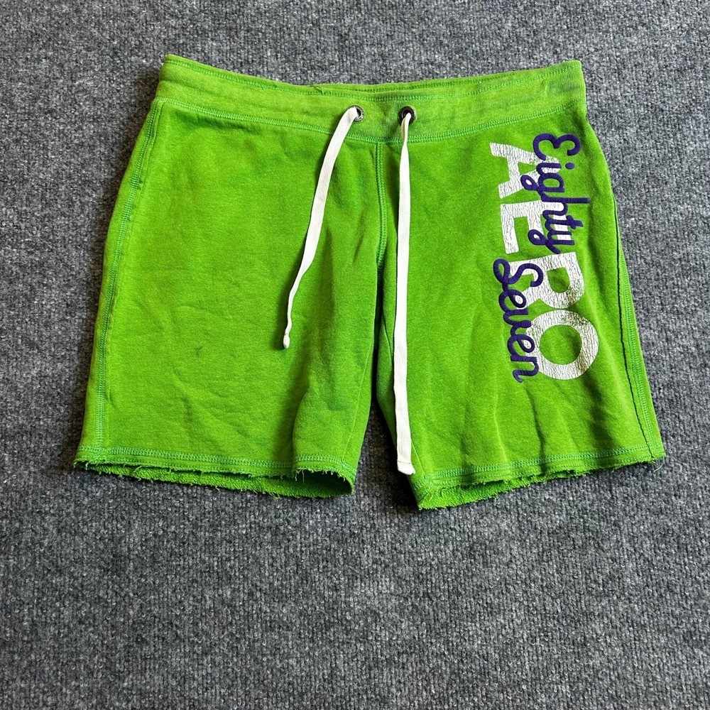 Aeropostale Shorts Womens Size S Lime Green Graphic Logo Raw Hem Casual Sweat